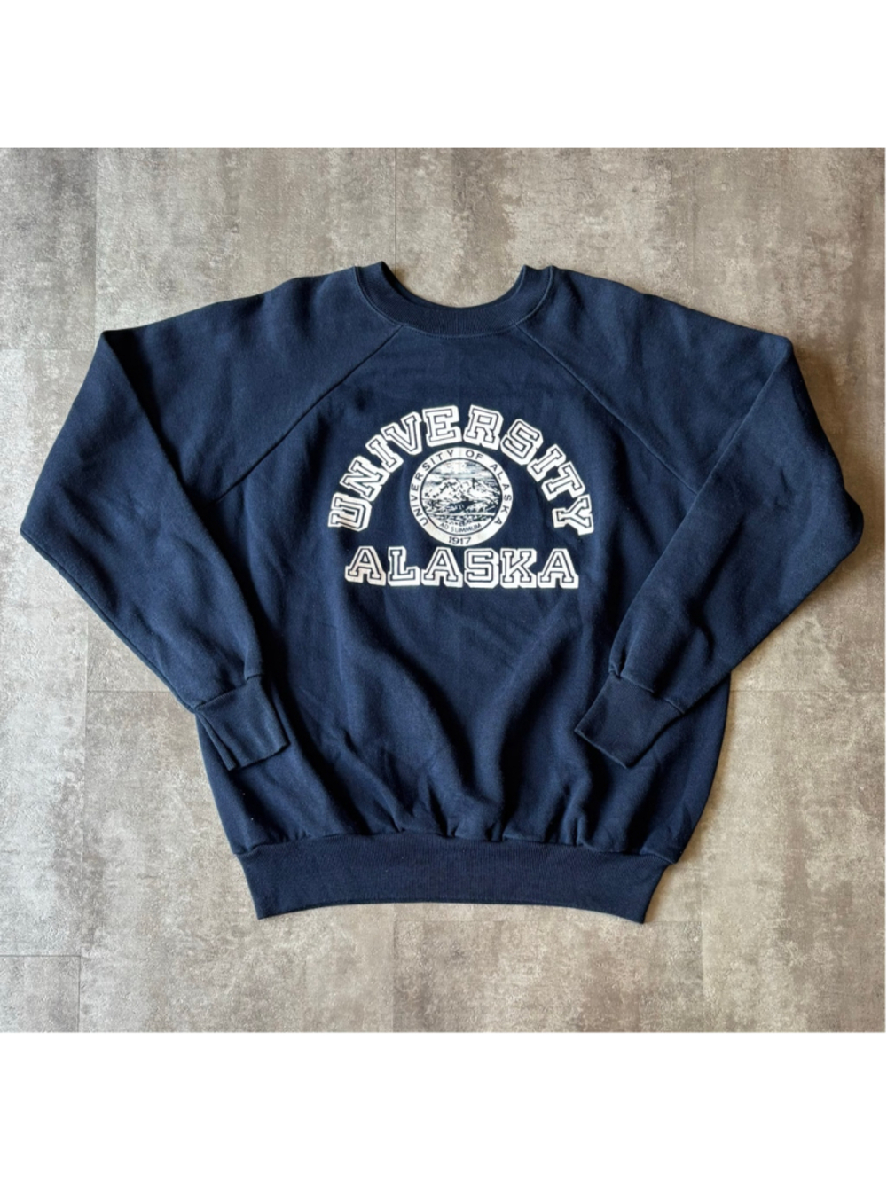Vintage 80s University of Alaska Raglan Sweater Mens XL Navy Blue